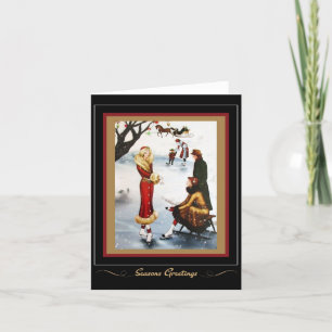 Vintag Retro Weihnachtseis-Skaten-Karte 1920er Feiertagskarte