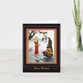 Vintag Retro Weihnachtseis-Skaten-Karte 1920er Feiertagskarte