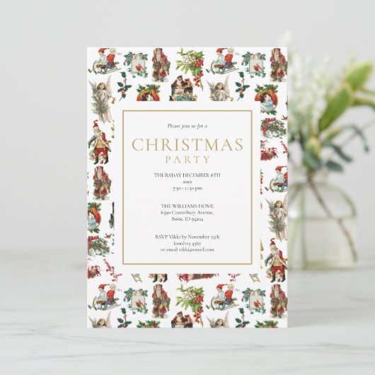 Vintag Retro Weihnachtsfeier Einladung (Stehend Vorderseite)