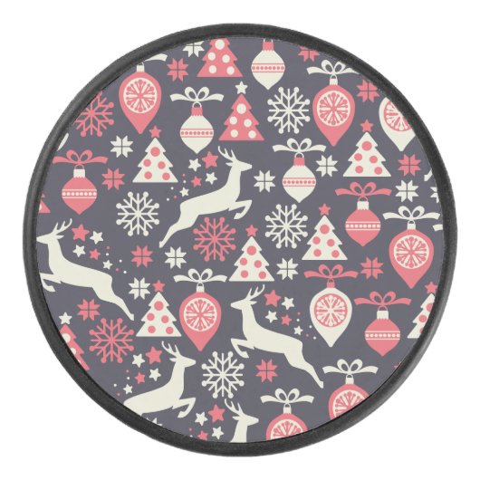 Vintag Retro Weihnachtsfeiertag Eishockey Puck (Vorderseite)