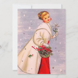 Vintag Retro Weihnachtsfrau mit Korb Feiertagskarte