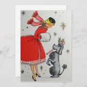 Vintag Retro Weihnachtsfrau mit Poodle Feiertagskarte (Vorne/Hinten)