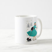 Vintag Retro Weihnachtsfrau mit Scotty Dog Kaffeetasse (VorderseiteRechts)