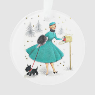 Vintag Retro Weihnachtsfrau mit Scotty Dog Ornament