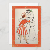 Vintag Retro Weihnachtsfrau Snowman Weihnachtskart Feiertagskarte (Vorne/Hinten)