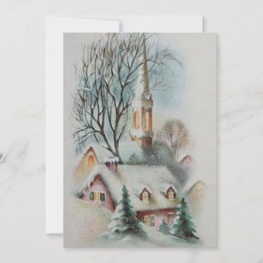 Vintag Retro Weihnachtskirche Winter Feiertagskarte (Vorderseite)