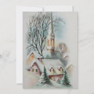 Vintag Retro Weihnachtskirche Winter Feiertagskarte