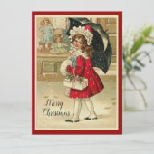 Vintag Retro Weihnachtsmädchen mit Geschenken Feiertagskarte (Stehend Vorderseite)