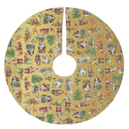 Vintag Retro Weihnachtsmuster Gold Polyester Weihnachtsbaumdecke (Vorderseite)