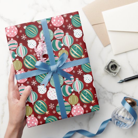 Vintag Retro Weihnachtsschmuck und Schneeflocken Geschenkpapier (Schenken)