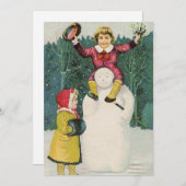 Vintag Retro Weihnachtsschneemann Winterlandschaft Feiertagskarte (Vorne/Hinten)