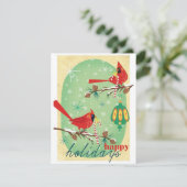 Vintag Retro Weihnachtsvögel Feiertagskarte (Stehend Vorderseite)
