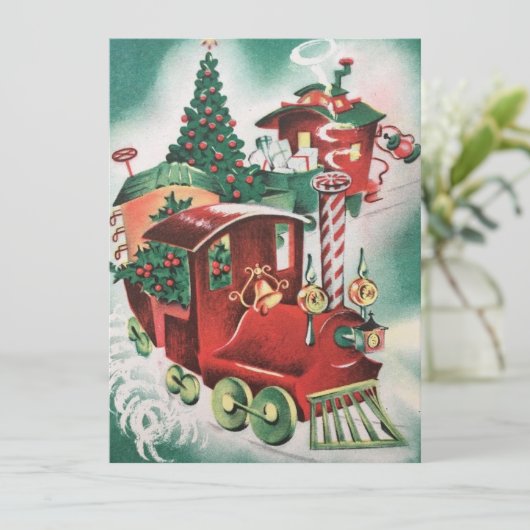 Vintag Retro Weihnachtszug Feiertagskarte (Stehend Vorderseite)