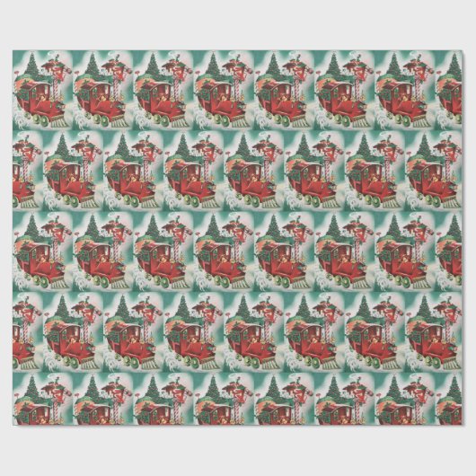 Vintag Retro Weihnachtszug Geschenkpapier (Flach)