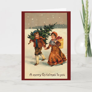 Vintag Retro Winter Weihnachten Personalisiert Karte
