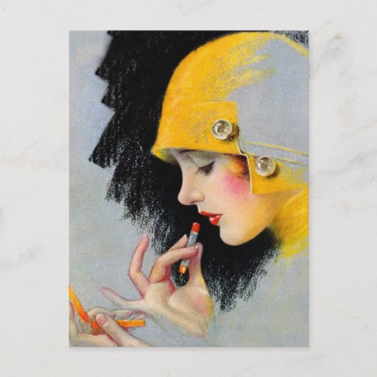 Vintag Retro Women 20s Hollywood Lipstick Girl Postkarte (Vorderseite)