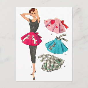 Vintag Retro Women 50er Fashion Poodle Skirt Schür Postkarte
