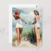 Vintag Retro Women 60er Surfing Beach Girls Postkarte (Vorne/Hinten)