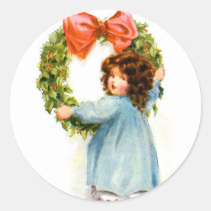 Vintag Retro Women Christmas Viktorianisch Girl Runder Aufkleber