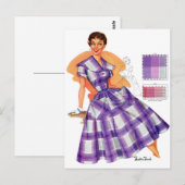 Vintag Retro Women Fashion Frock Karierte Werbung Postkarte (Vorne/Hinten)