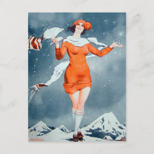 Vintag Retro Women French Vie Parisienne Postkarte