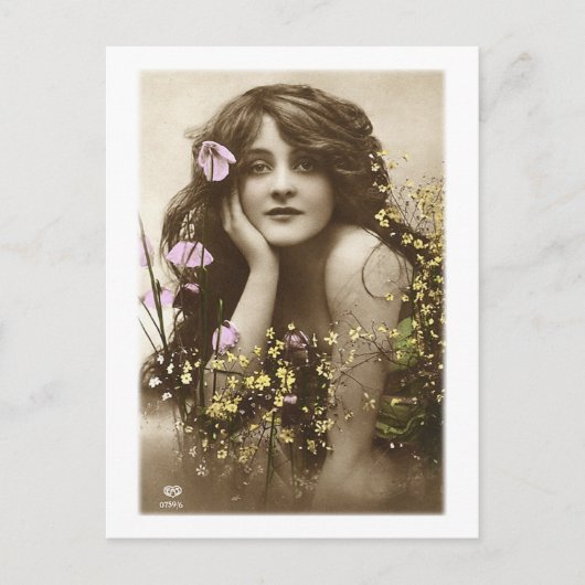 Vintag Retro Women Viktorianisch Flower Girl Postkarte (Vorderseite)