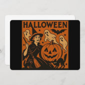 Vintag/Retrokatze, Gespenst, Kürbis & Hexe Einladung (Vorne/Hinten)