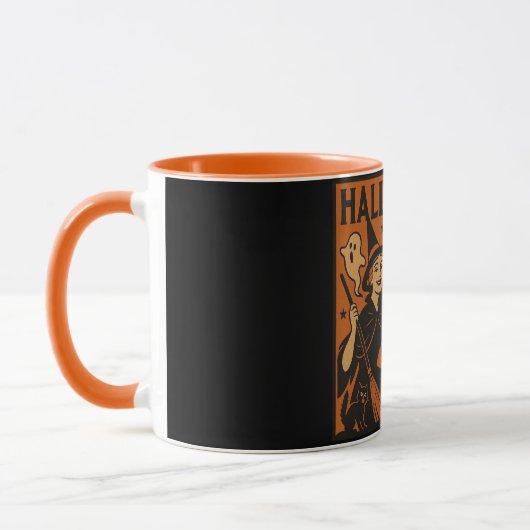 Vintag/Retrokatze, Gespenst, Kürbis & Hexe Tasse (Links)