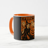 Vintag/Retrokatze, Gespenst, Kürbis & Hexe Tasse (Vorderseite Links)