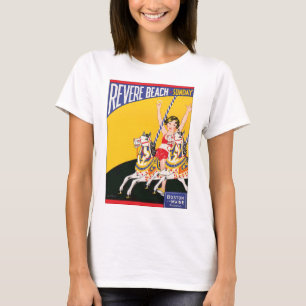 Vintag Revere Beach Carousel Poster Nostalgic Pat T-Shirt