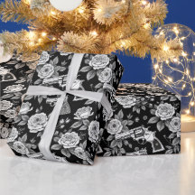 Vintag Revolver Blumendarstellung Schwarz-weiß