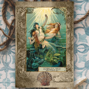 Vintag Rhinegold Mermaid Fantasy Decoupage Seidenpapier