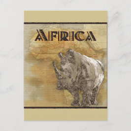 Vintag Rhinoceros Africa Travel Map Postkarte