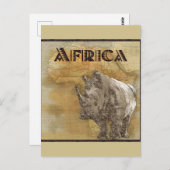 Vintag Rhinoceros Africa Travel Map Postkarte (Vorne/Hinten)