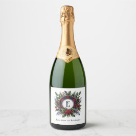Vintag Rich Kariert Monogram Weihnachtsfeiertag Schaumweinetikett