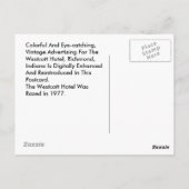 Vintag RICHMOND INDIANA Westcott Hotel Razed 1977 Postkarte (Rückseite)