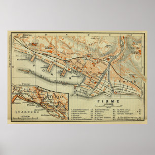 Vintag Rijeka Croatia Karte (1911) Poster