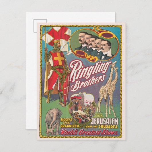 Vintag Ringling Brothers Circus Poster Postkarte (Vorne/Hinten)