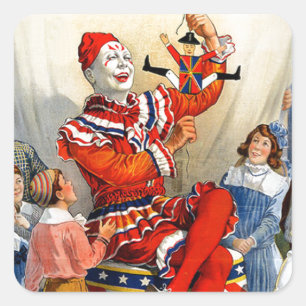 Vintag Ringling Brothers Clown Circus Poster Kinde Quadratischer Aufkleber