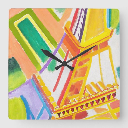 Vintag Robert Delaunays Eiffelturmkunst Quadratische Wanduhr (Vorderseite)