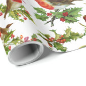 Vintag Robin Bird Holly Berries Winterweihnachtsfe Geschenkpapier (Rolleneckpunkt)