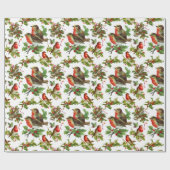 Vintag Robin Bird Holly Berries Winterweihnachtsfe Geschenkpapier (Flach)