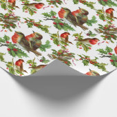 Vintag Robin Bird Holly Berries Winterweihnachtsfe Geschenkpapier (Ecke)