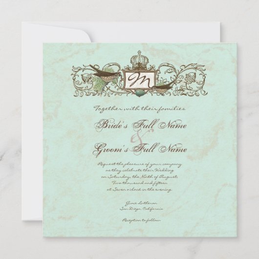 Vintag Robins Egg Blue Crown Swirl Geblüht Einladung (Vorderseite)