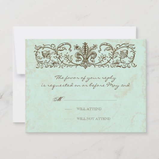 Vintag Robins Egg Blue Crown Swirl Geblüht RSVP Karte (Vorderseite)