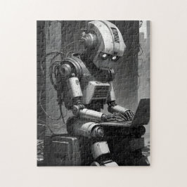 Vintag Robot AI Retro Tech Cyberpunk Puzzle