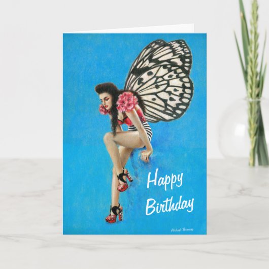 Vintag Rockabilly Fairy Birthday Card Karte (Vorderseite)