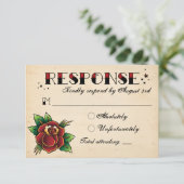 Vintag Rockabilly Tattoo Wedding RSVP Karte (Stehend Vorderseite)