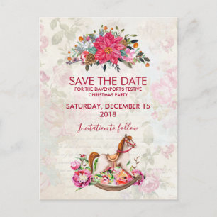 Vintag Rocking Horse Weihnachten Save the Date Postkarte