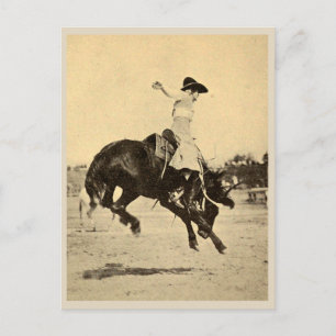 Vintag Rodeo Cowgirl auf Bucking Horse Foto Postkarte